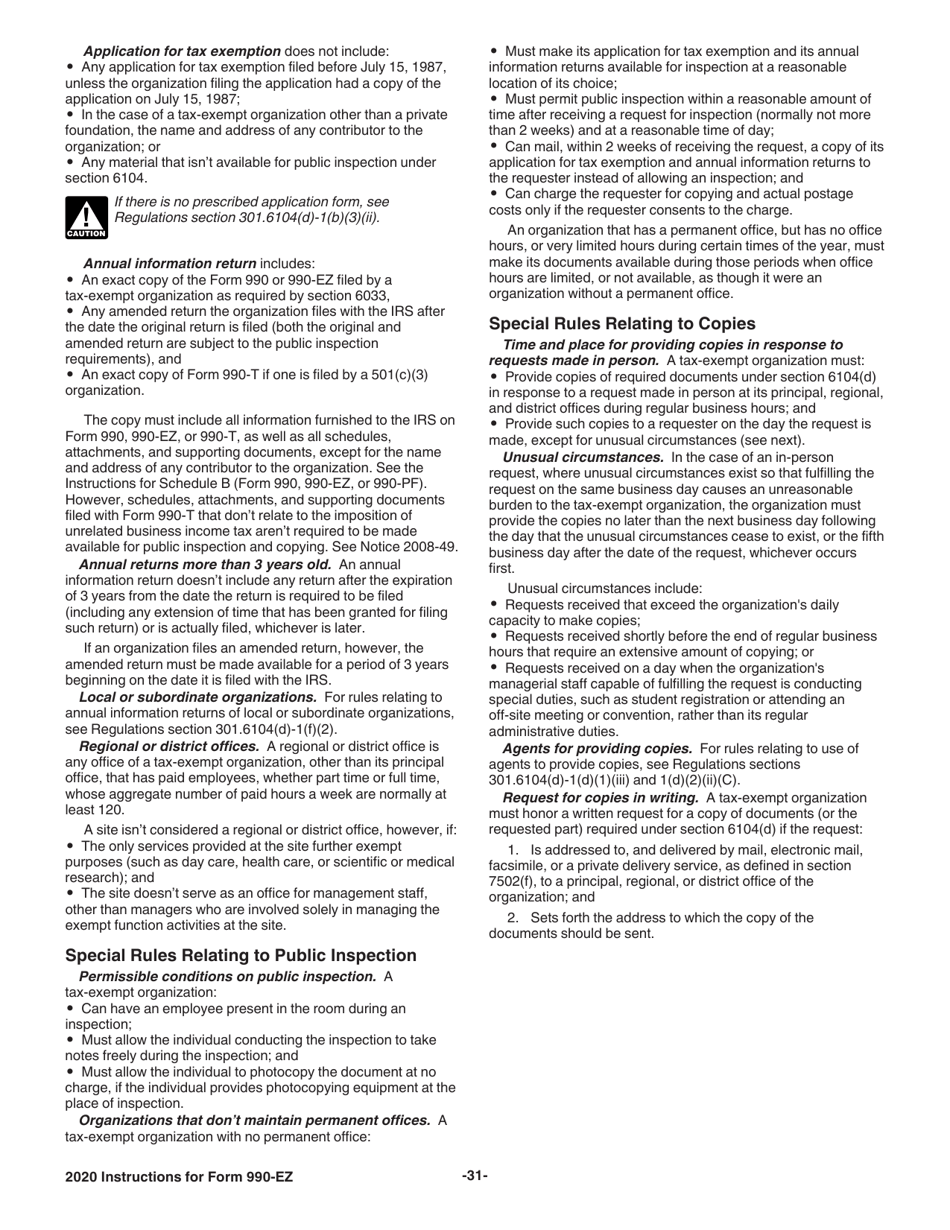 Instructions for IRS Form 990-EZ Short Form Return of Organization Exempt From Income Tax, Page 31