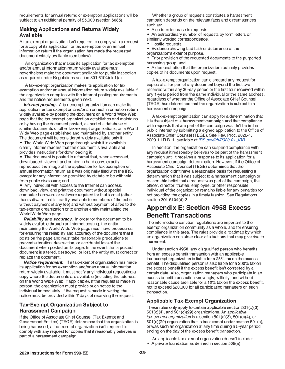 Instructions for IRS Form 990-EZ Short Form Return of Organization Exempt From Income Tax, Page 33