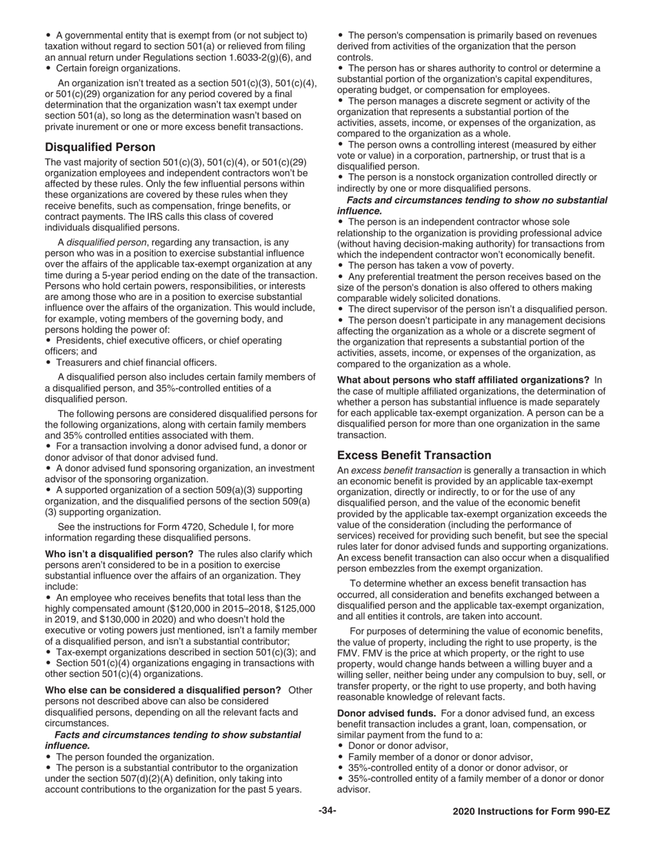 Instructions for IRS Form 990-EZ Short Form Return of Organization Exempt From Income Tax, Page 34
