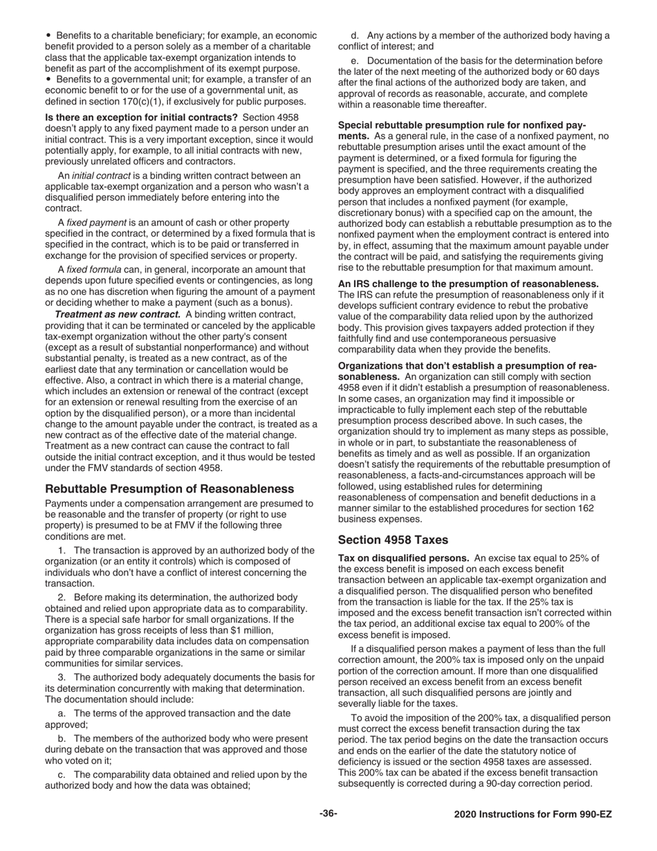 Instructions for IRS Form 990-EZ Short Form Return of Organization Exempt From Income Tax, Page 36