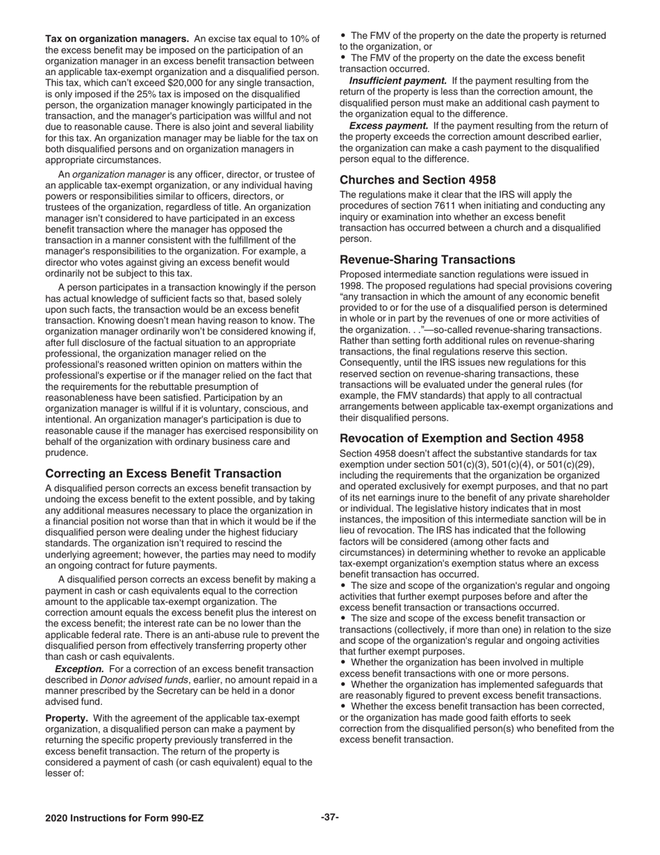 Instructions for IRS Form 990-EZ Short Form Return of Organization Exempt From Income Tax, Page 37