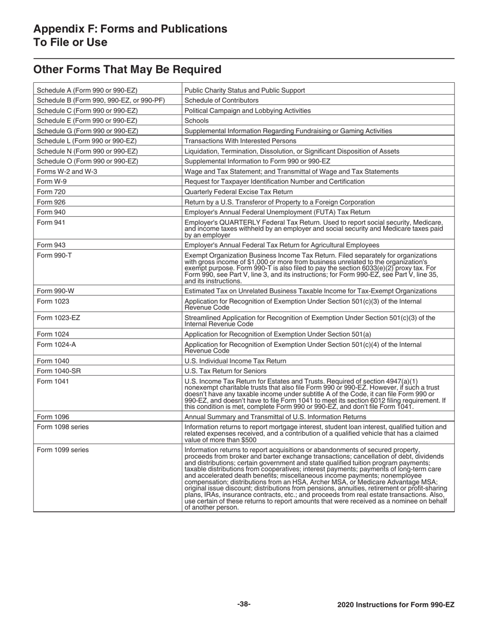 Instructions for IRS Form 990-EZ Short Form Return of Organization Exempt From Income Tax, Page 38