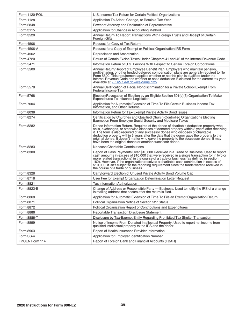 Instructions for IRS Form 990-EZ Short Form Return of Organization Exempt From Income Tax, Page 39