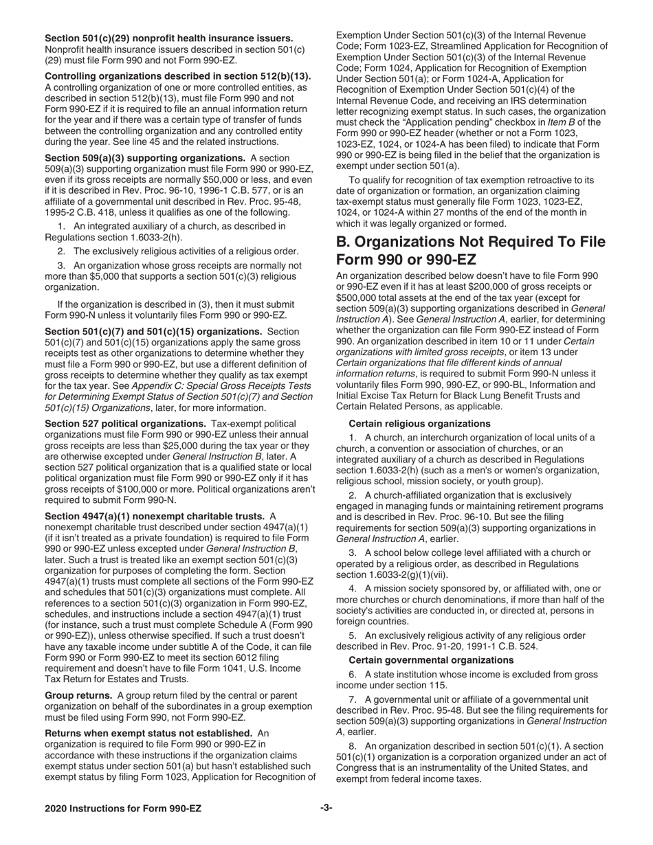 Instructions for IRS Form 990-EZ Short Form Return of Organization Exempt From Income Tax, Page 3