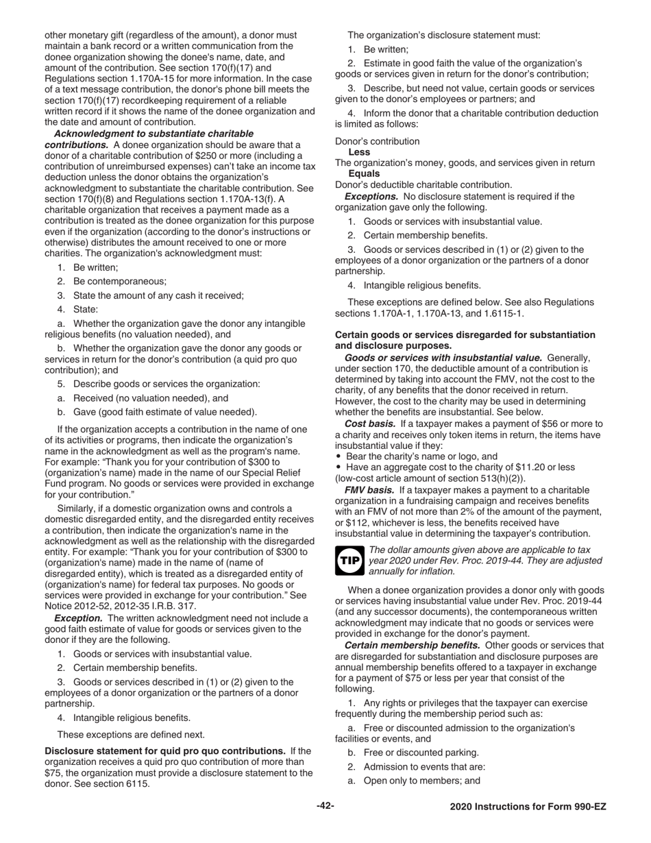 Instructions for IRS Form 990-EZ Short Form Return of Organization Exempt From Income Tax, Page 42