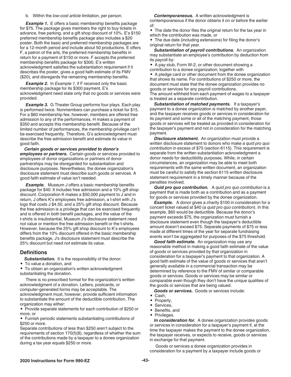 Instructions for IRS Form 990-EZ Short Form Return of Organization Exempt From Income Tax, Page 43