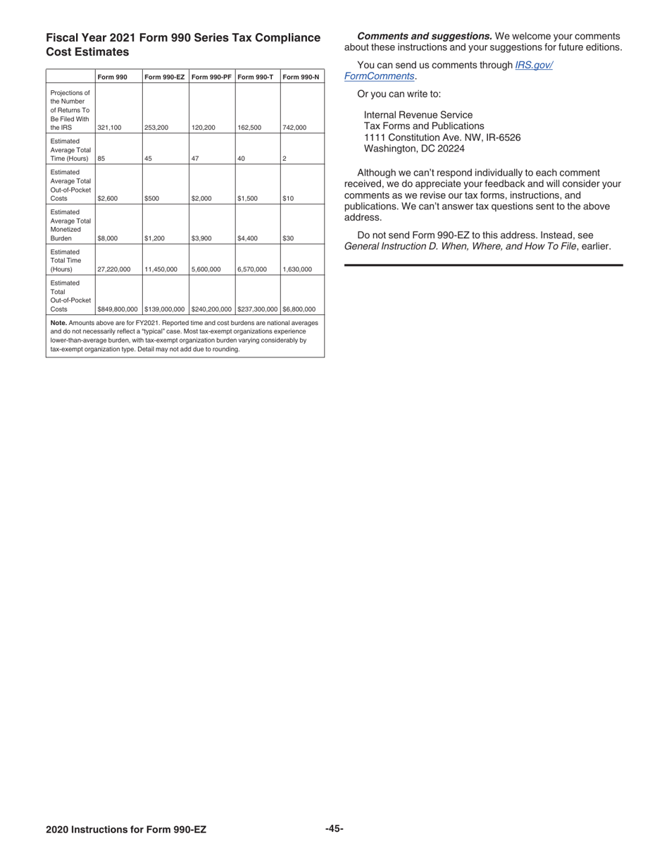 Instructions for IRS Form 990-EZ Short Form Return of Organization Exempt From Income Tax, Page 45
