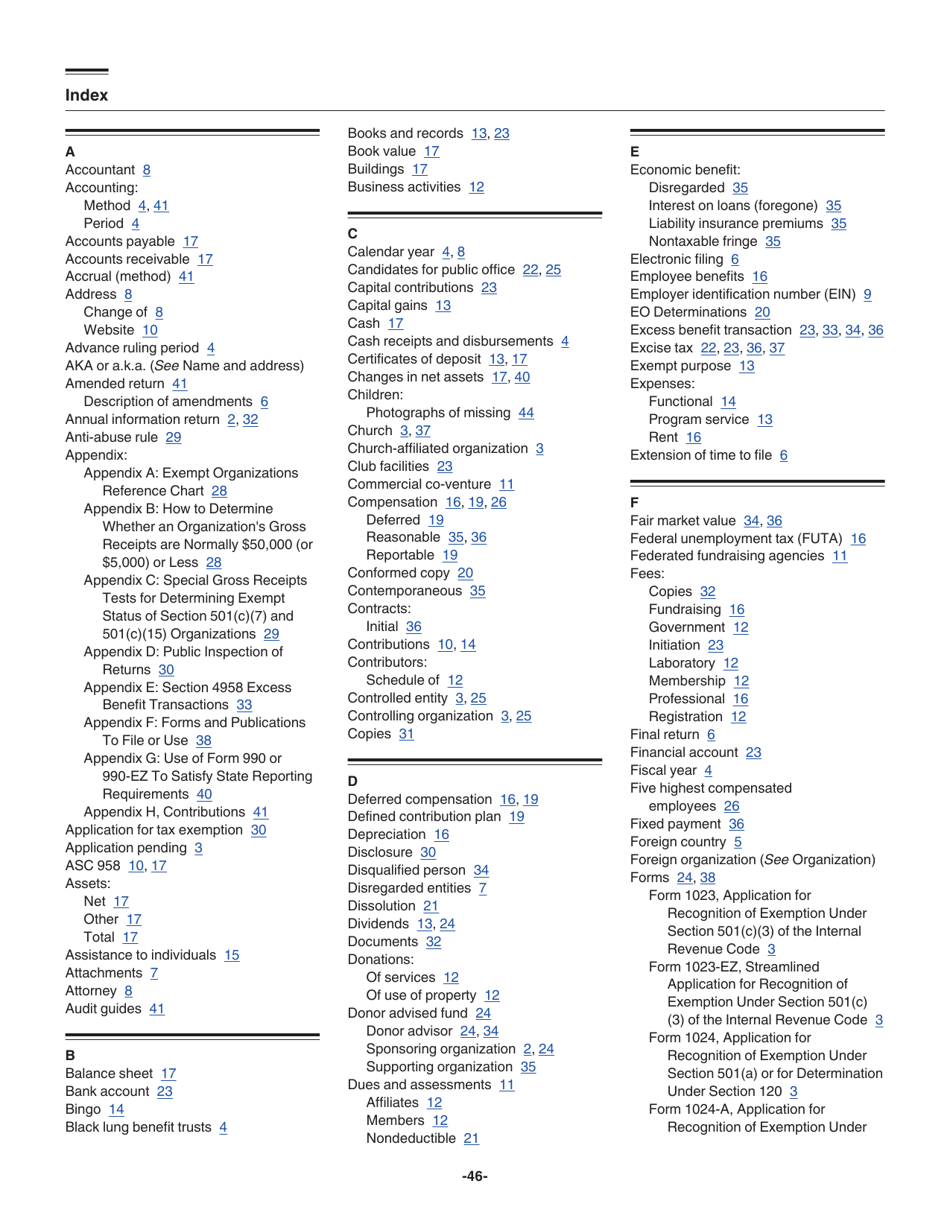 Instructions for IRS Form 990-EZ Short Form Return of Organization Exempt From Income Tax, Page 46