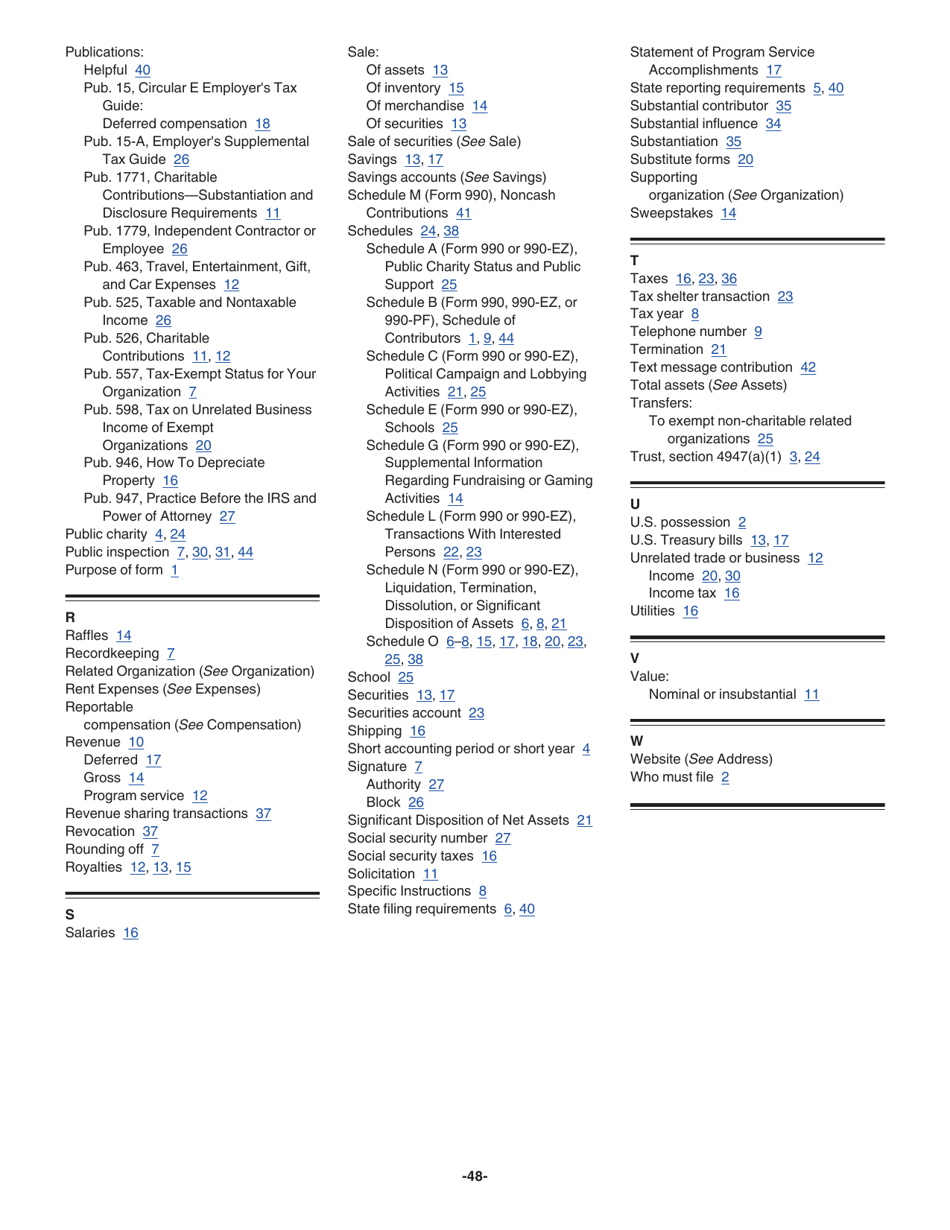 Instructions for IRS Form 990-EZ Short Form Return of Organization Exempt From Income Tax, Page 48