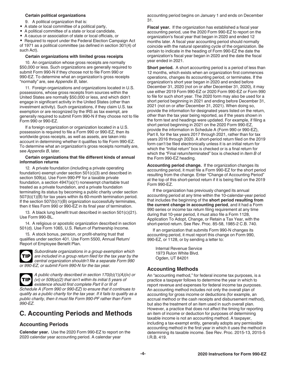 Instructions for IRS Form 990-EZ Short Form Return of Organization Exempt From Income Tax, Page 4