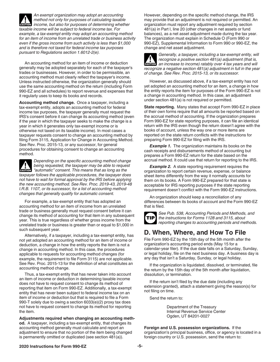 Instructions for IRS Form 990-EZ Short Form Return of Organization Exempt From Income Tax, Page 5