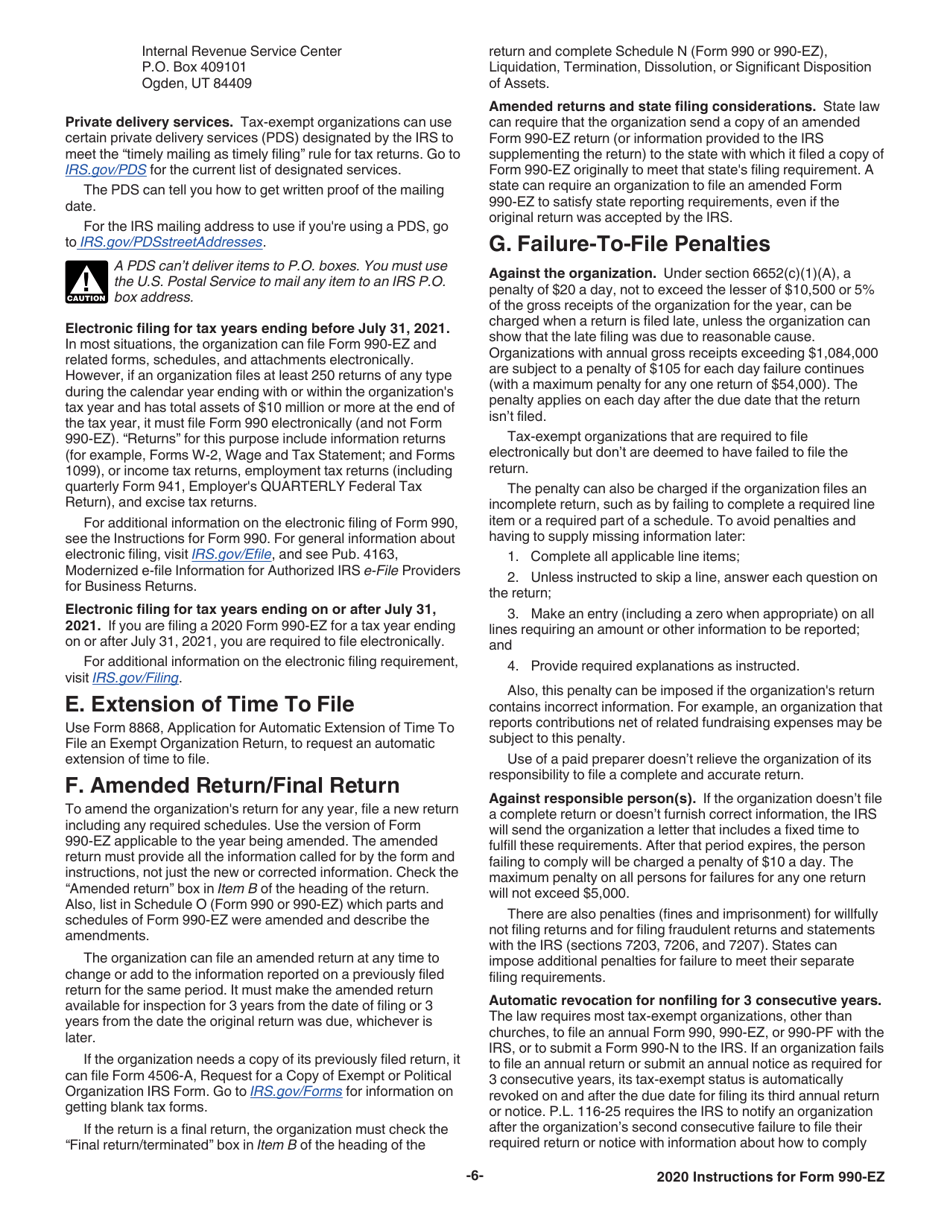 Instructions for IRS Form 990-EZ Short Form Return of Organization Exempt From Income Tax, Page 6