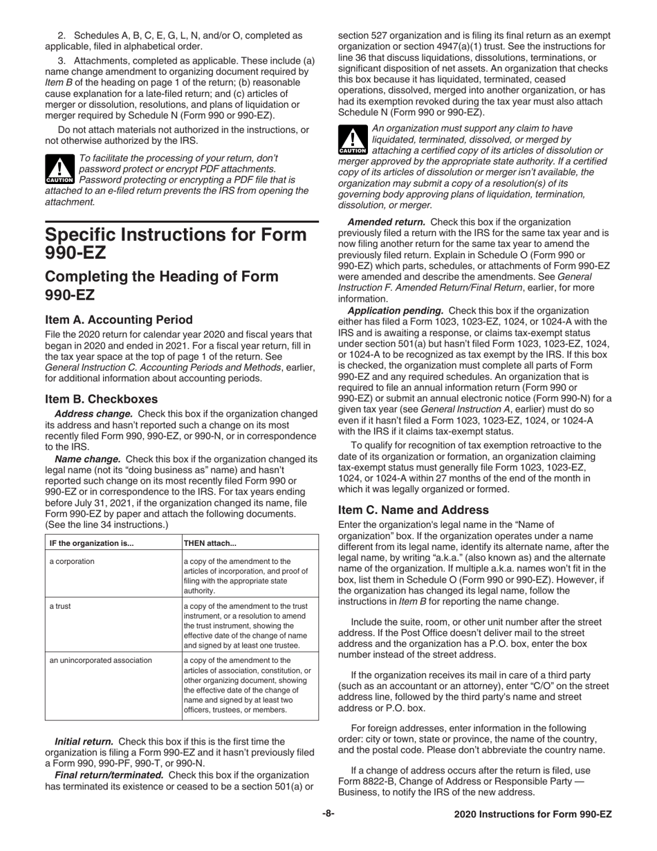Instructions for IRS Form 990-EZ Short Form Return of Organization Exempt From Income Tax, Page 8
