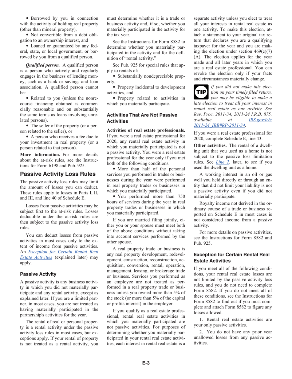 Instructions for IRS Form 1040 Schedule E Supplemental Income and Loss, Page 3