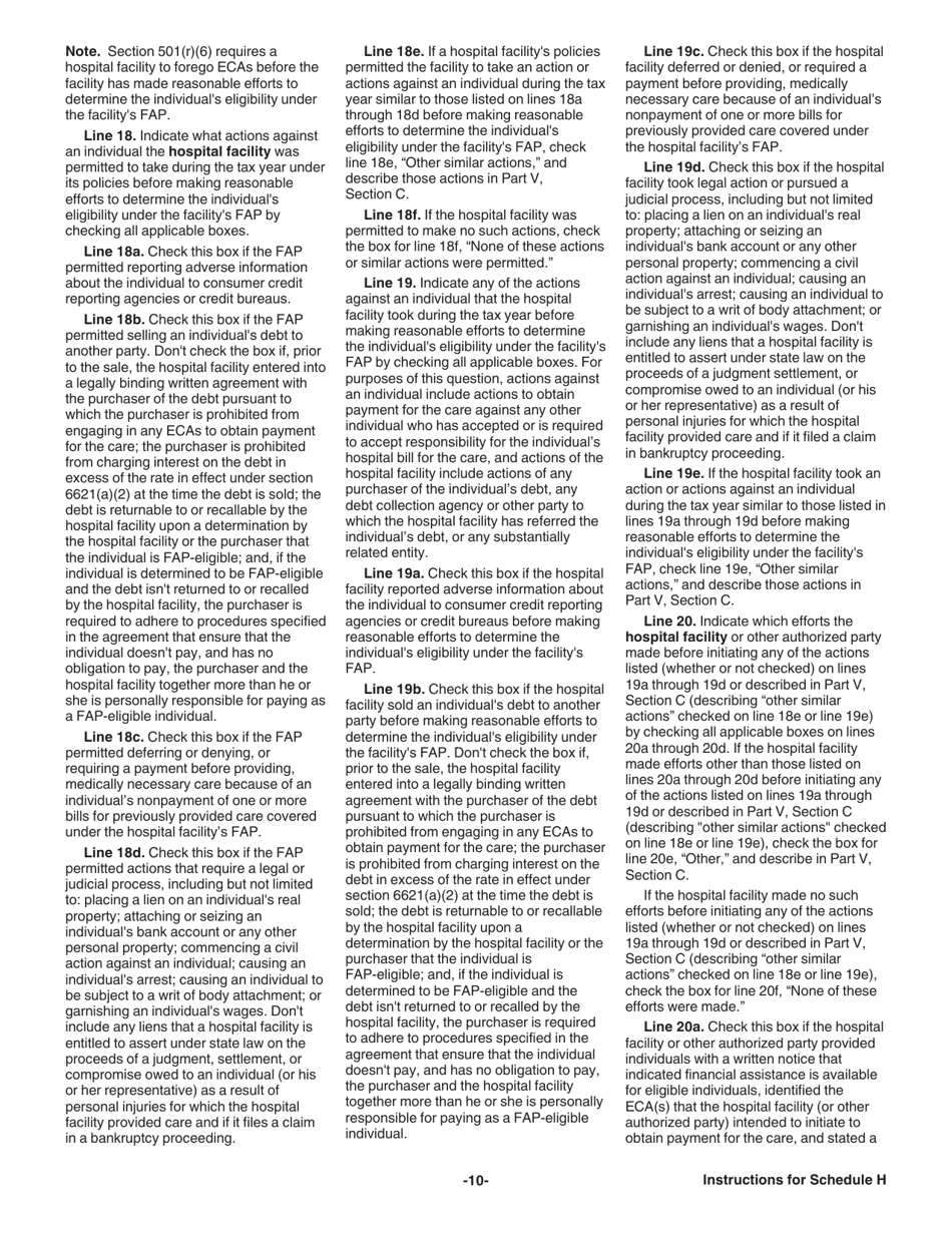 Instructions for IRS Form 990 Schedule H Hospitals, Page 10