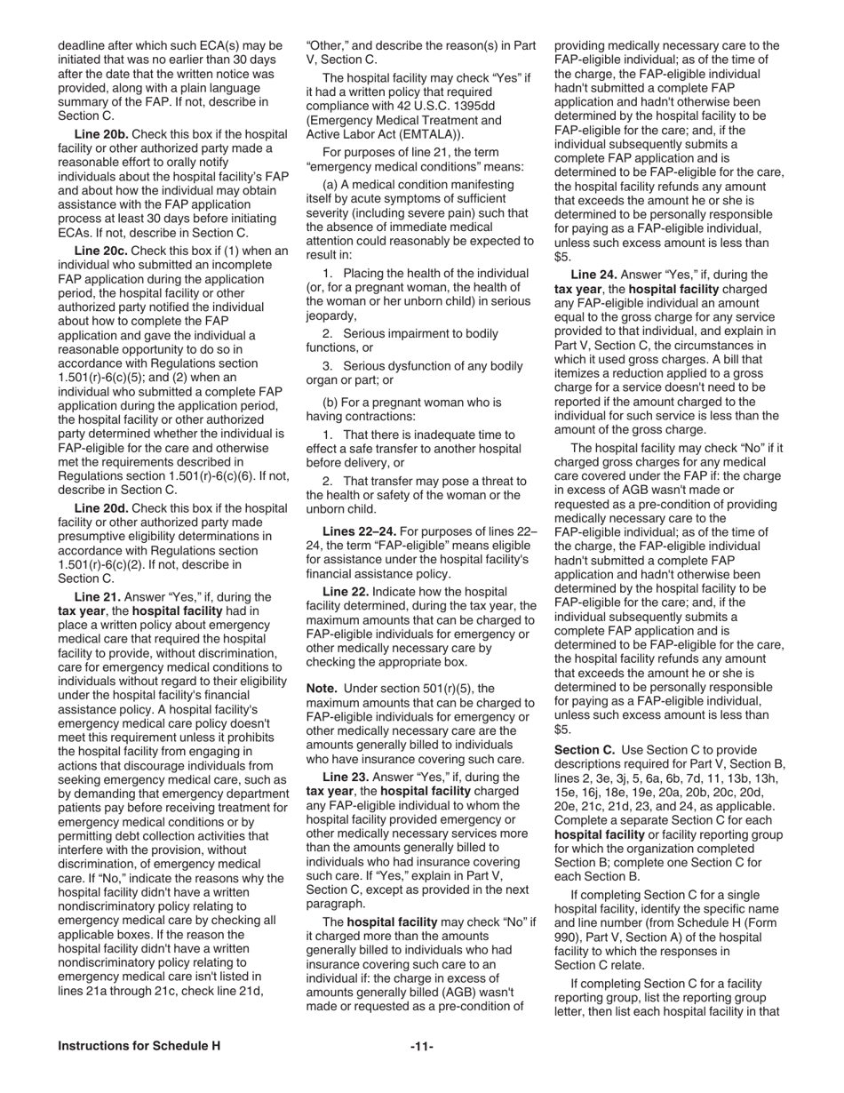 Instructions for IRS Form 990 Schedule H Hospitals, Page 11