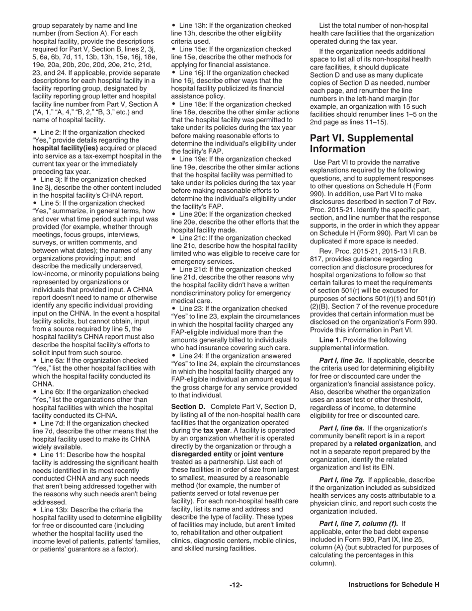 Instructions for IRS Form 990 Schedule H Hospitals, Page 12