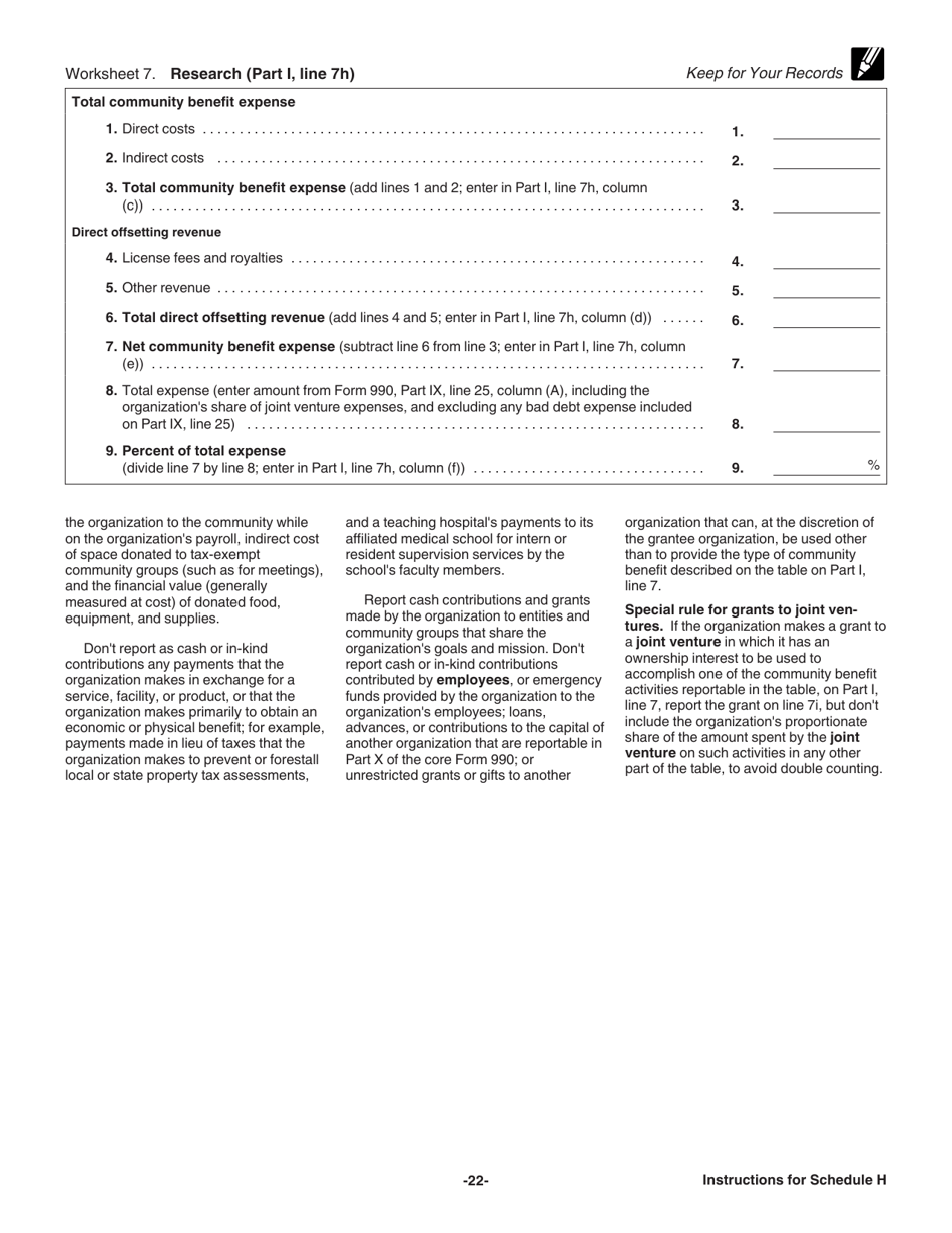 Instructions for IRS Form 990 Schedule H Hospitals, Page 22