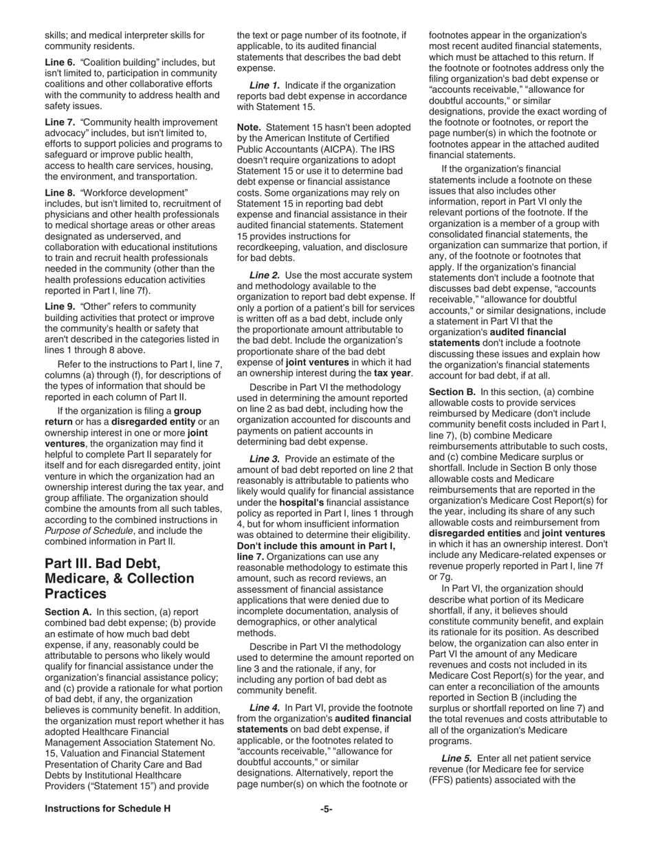 Instructions for IRS Form 990 Schedule H Hospitals, Page 5