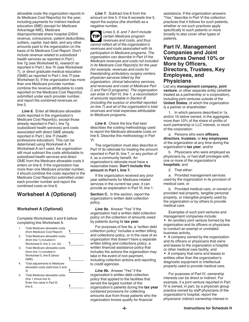 Instructions for IRS Form 990 Schedule H Hospitals, Page 6