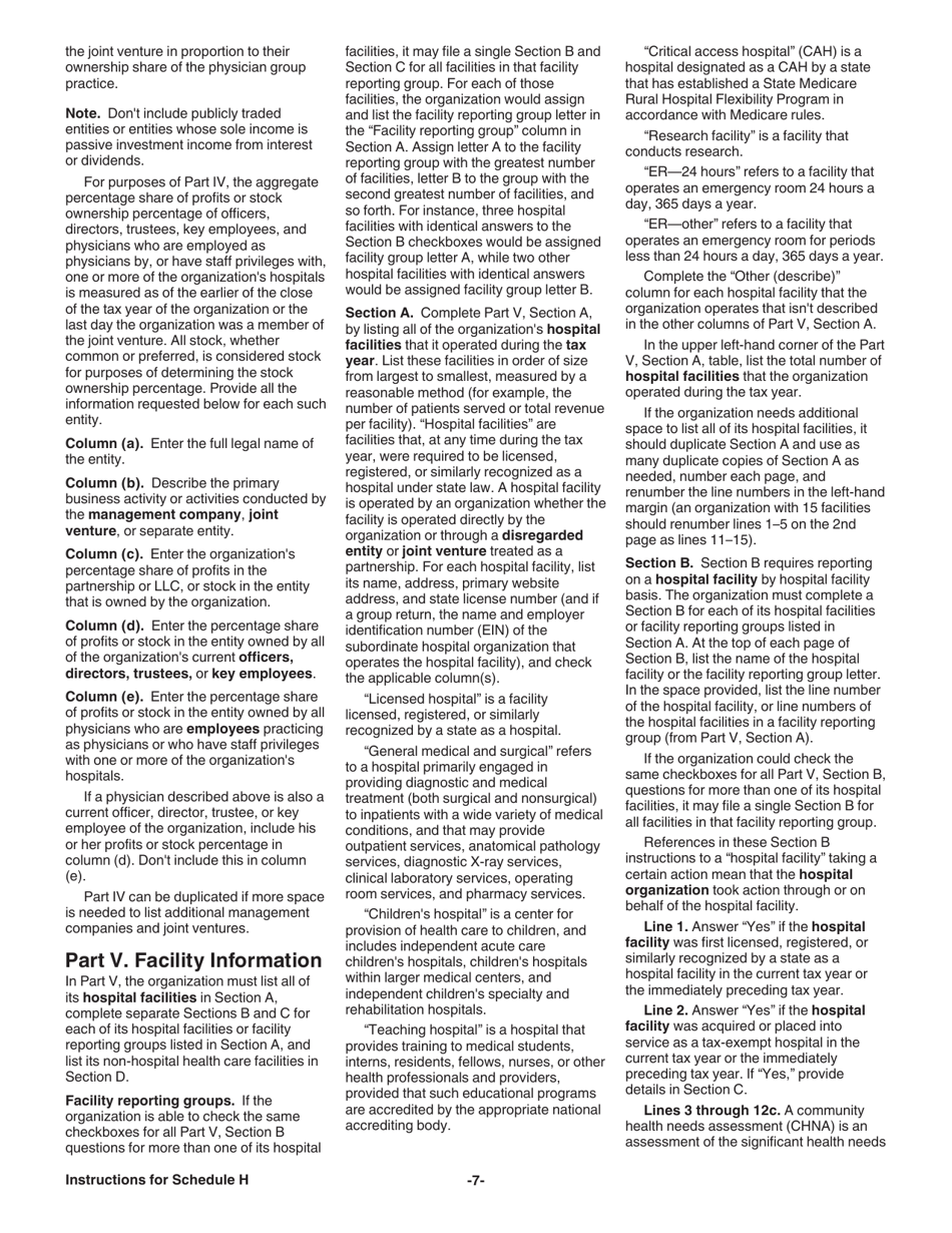 Instructions for IRS Form 990 Schedule H Hospitals, Page 7