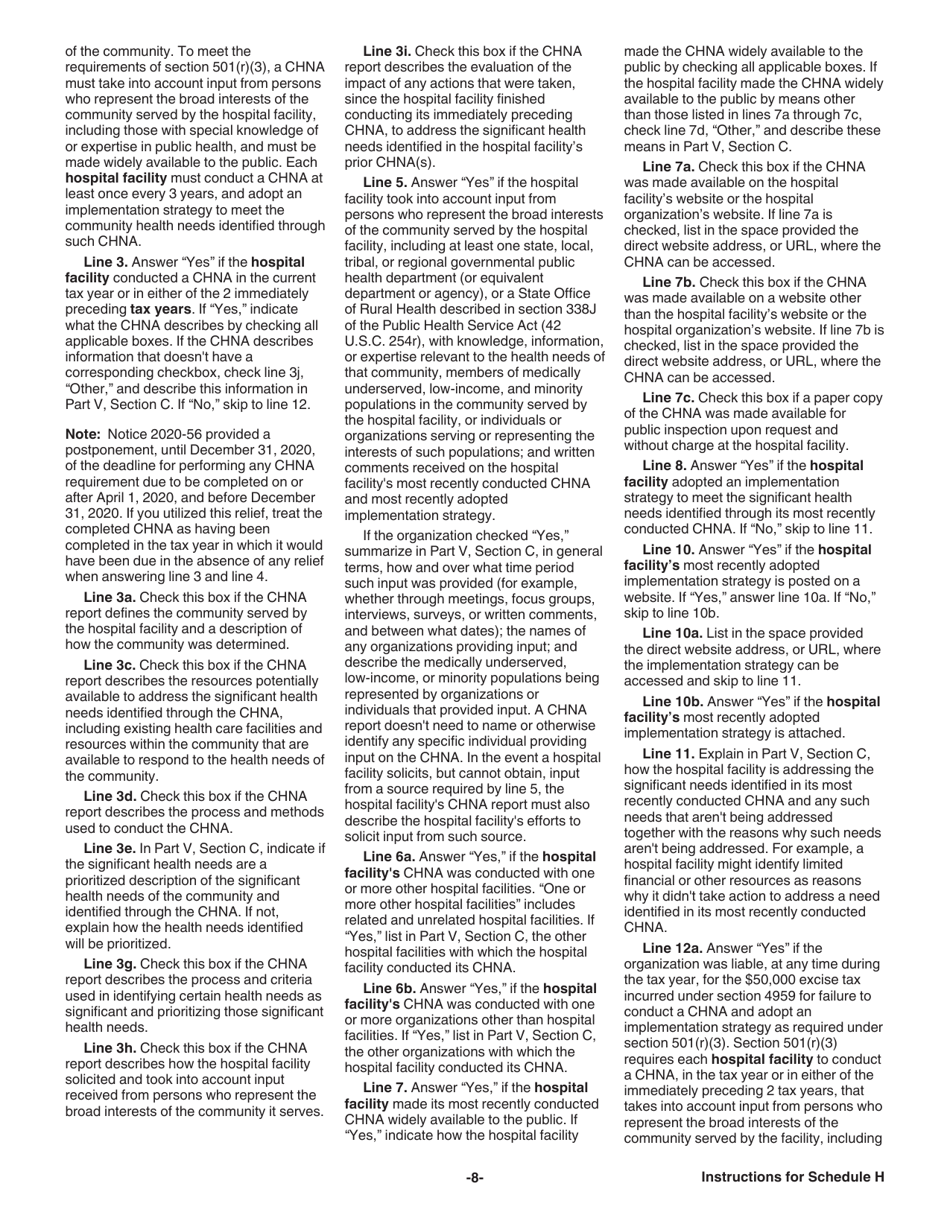 Instructions for IRS Form 990 Schedule H Hospitals, Page 8