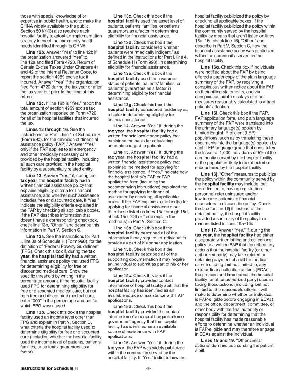 Instructions for IRS Form 990 Schedule H Hospitals, Page 9