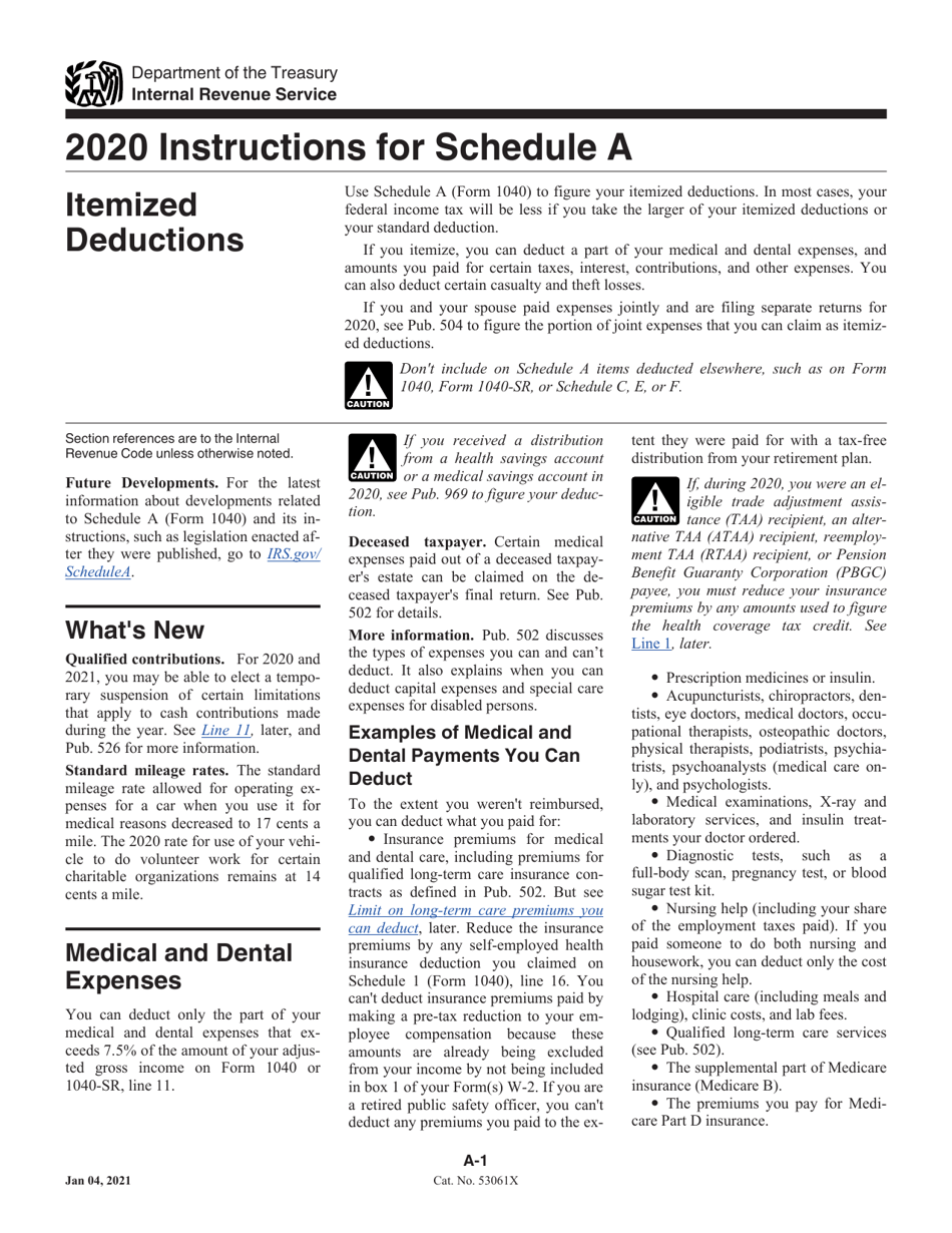 Download Instructions for IRS Form 1040 Schedule A Itemized Deductions