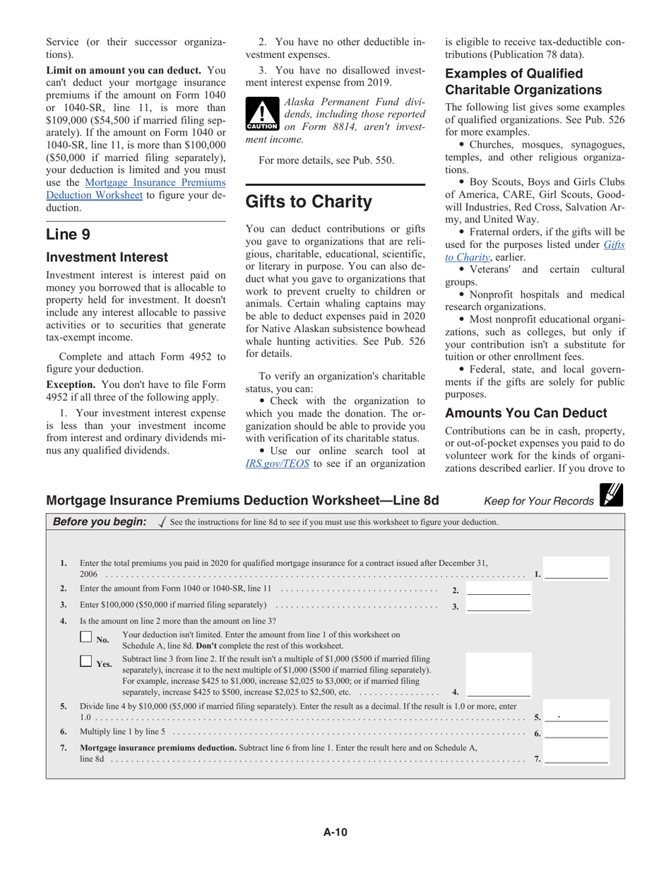 Instructions for IRS Form 1040 Schedule A Itemized Deductions, Page 10