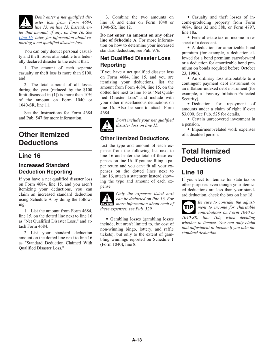 Instructions for IRS Form 1040 Schedule A Itemized Deductions, Page 13