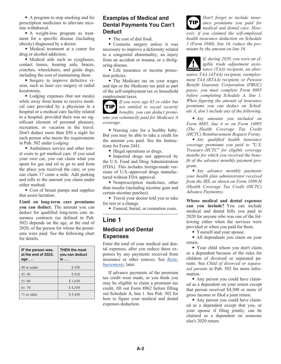 Instructions for IRS Form 1040 Schedule A Itemized Deductions, Page 2