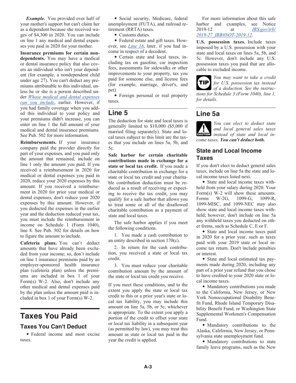 Instructions for IRS Form 1040 Schedule A Itemized Deductions, Page 3