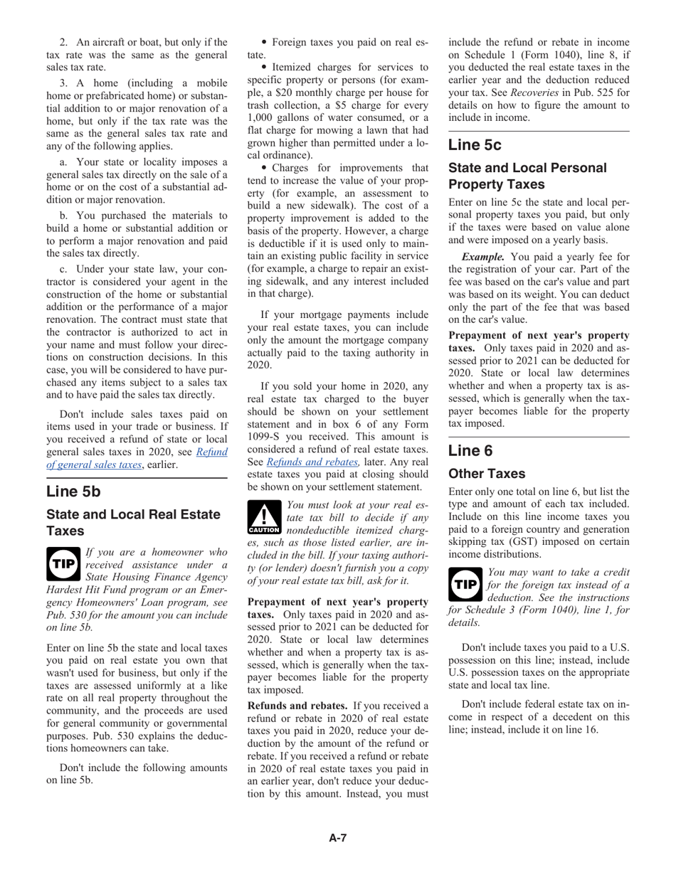 Instructions for IRS Form 1040 Schedule A Itemized Deductions, Page 7