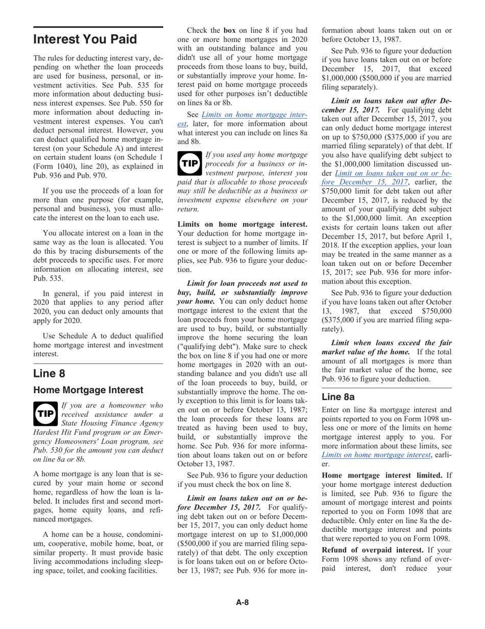 Instructions for IRS Form 1040 Schedule A Itemized Deductions, Page 8