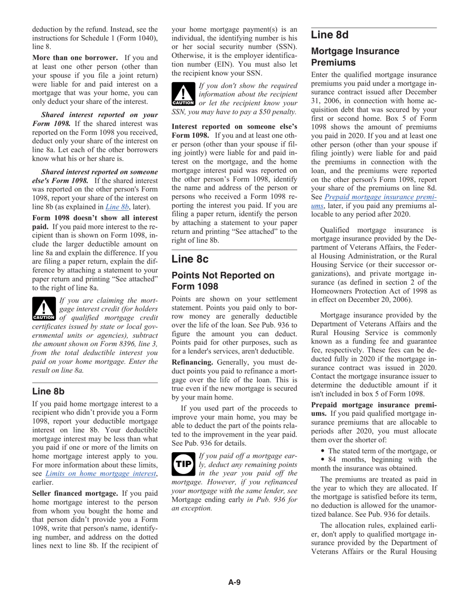 Instructions for IRS Form 1040 Schedule A Itemized Deductions, Page 9