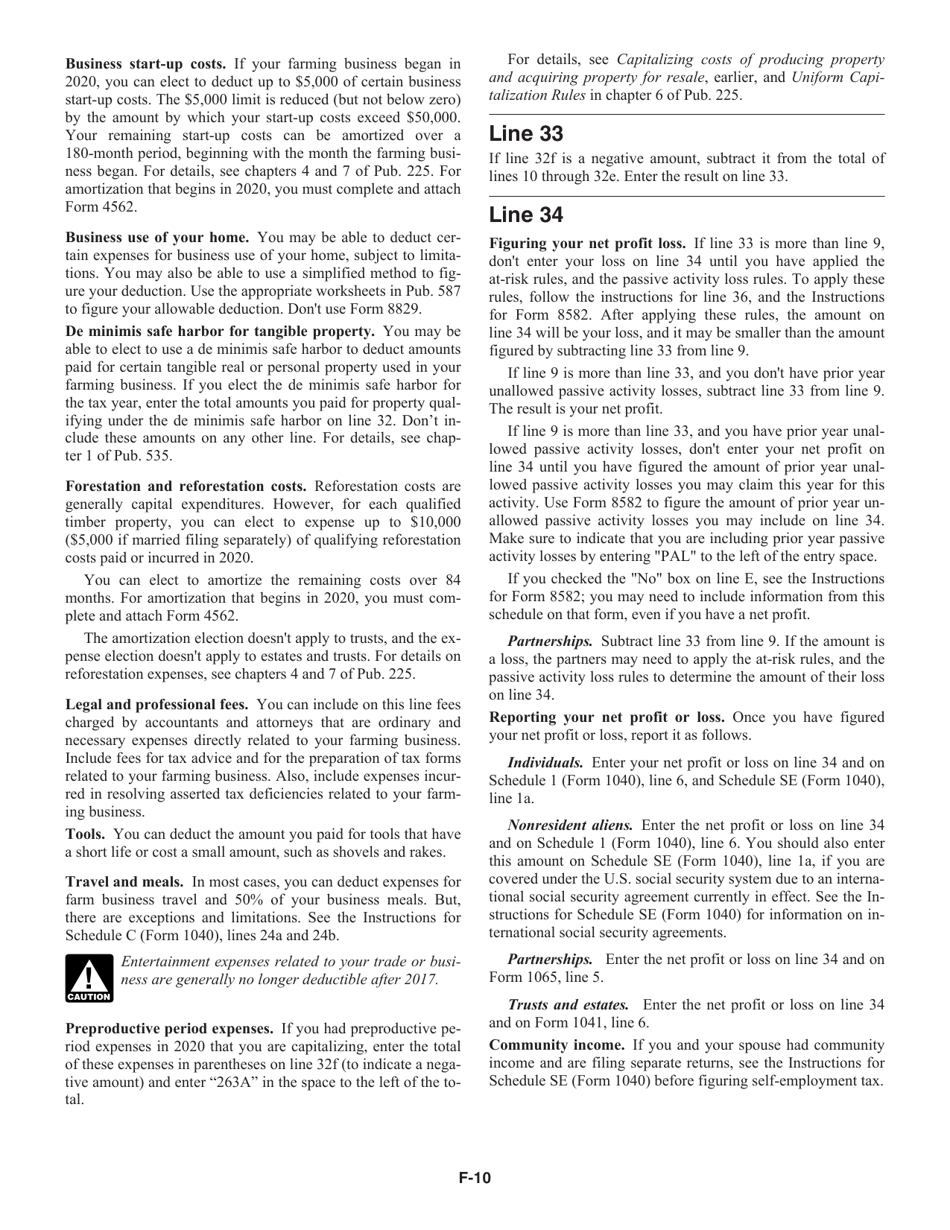 Instructions for IRS Form 1040 Schedule F Profit or Loss From Farming, Page 10