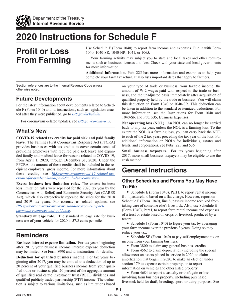 Instructions for IRS Form 1040 Schedule F Profit or Loss From Farming, Page 1