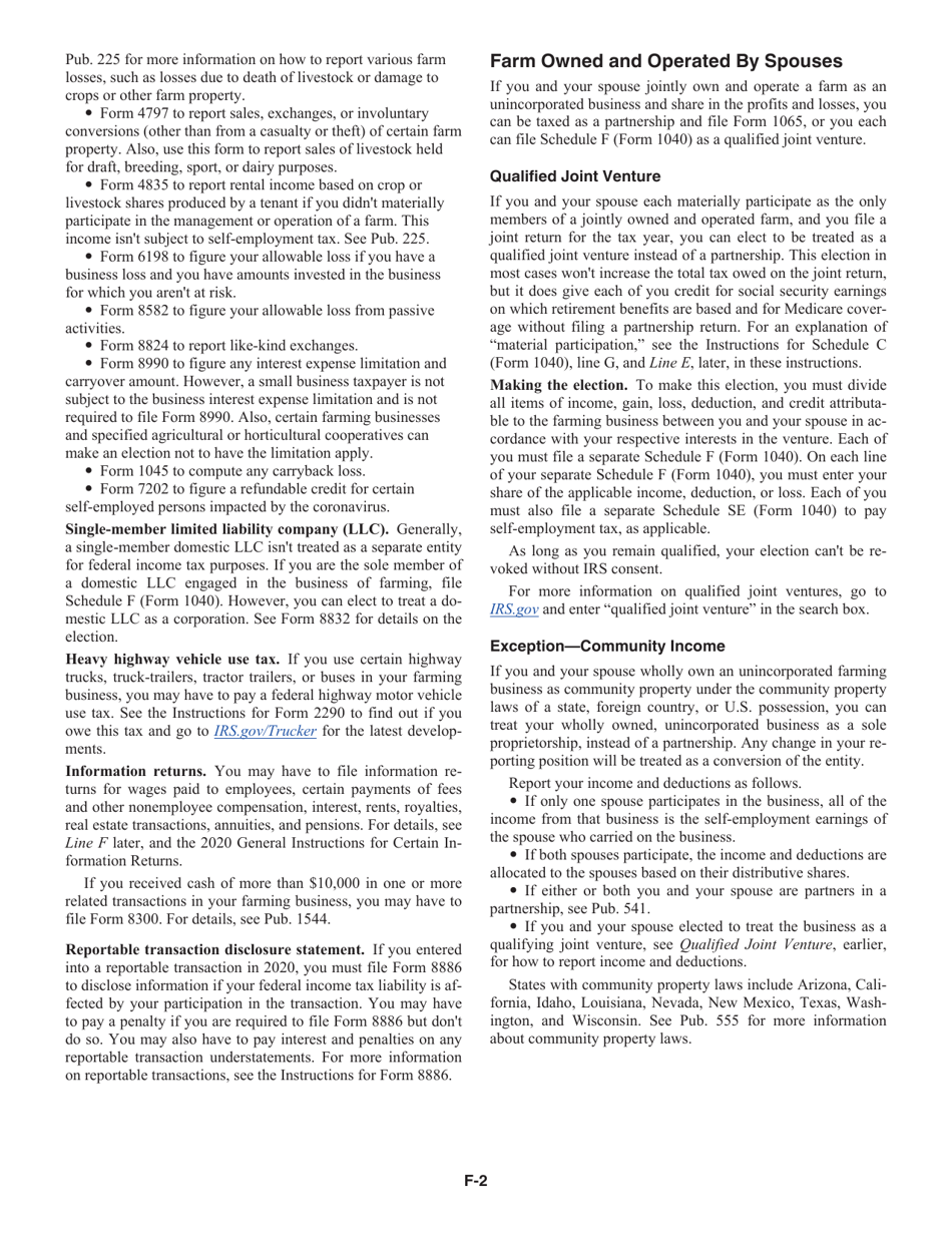 Instructions for IRS Form 1040 Schedule F Profit or Loss From Farming, Page 2