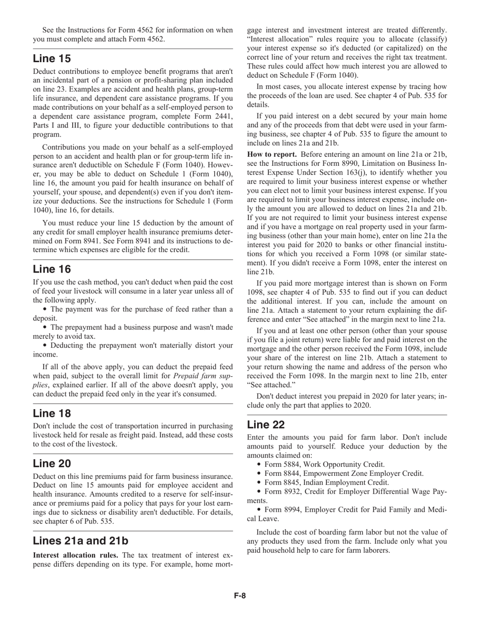Instructions for IRS Form 1040 Schedule F Profit or Loss From Farming, Page 8
