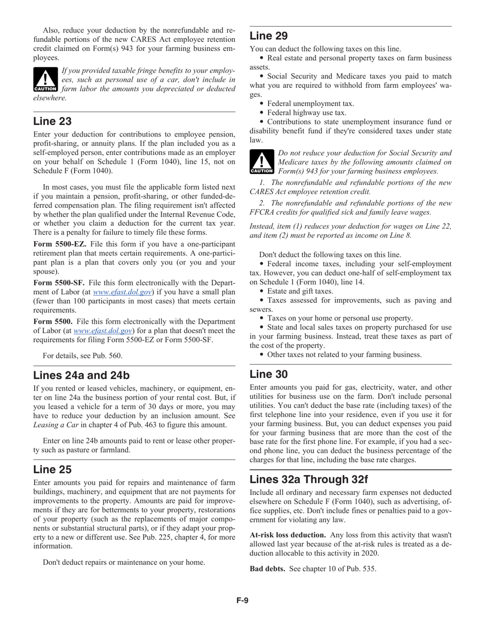 Instructions for IRS Form 1040 Schedule F Profit or Loss From Farming, Page 9