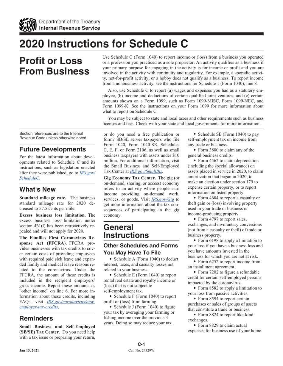 Download Instructions for IRS Form 1040 Schedule C Profit or Loss From