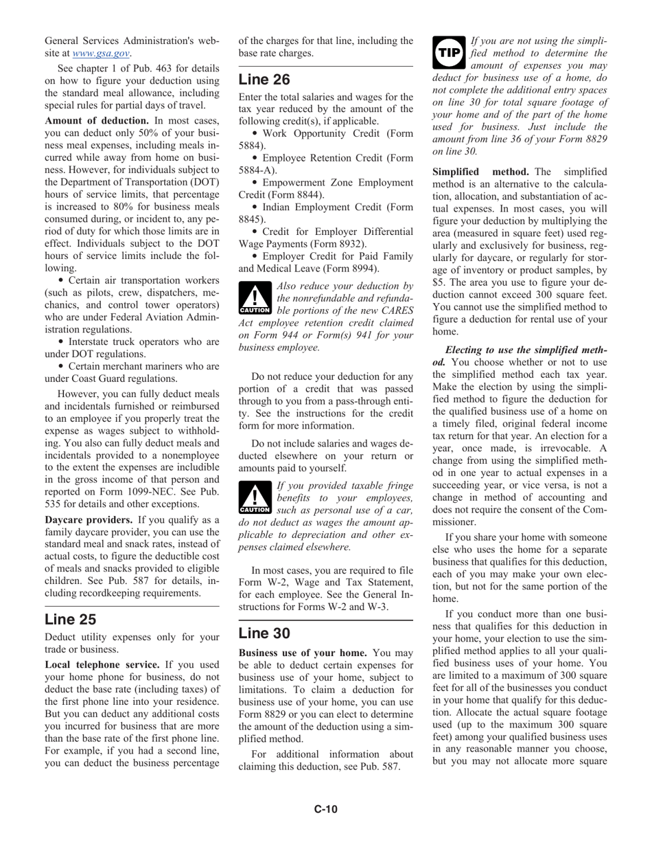 Instructions for IRS Form 1040 Schedule C Profit or Loss From Business, Page 10