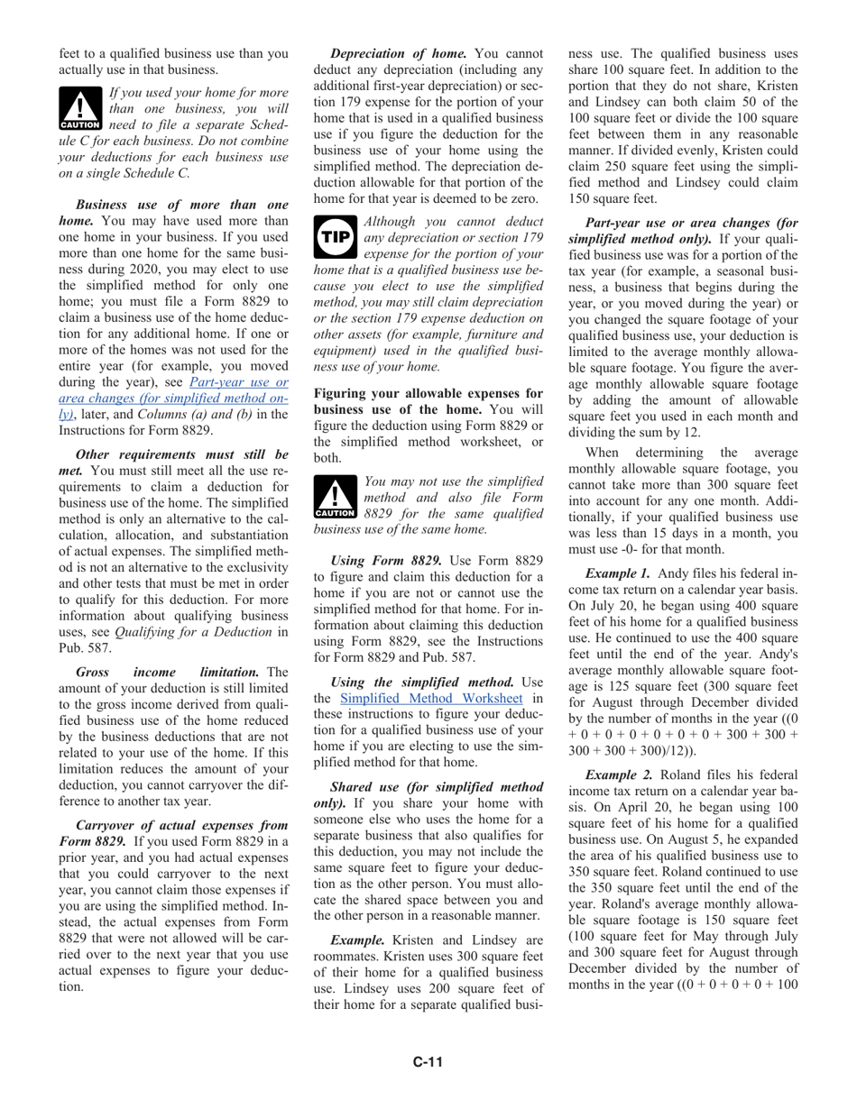 Instructions for IRS Form 1040 Schedule C Profit or Loss From Business, Page 11
