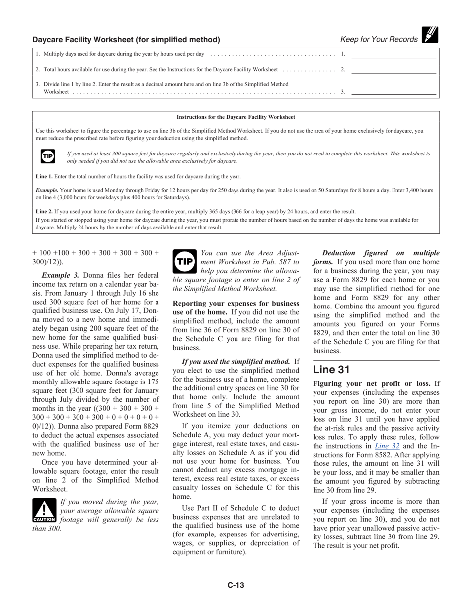 Instructions for IRS Form 1040 Schedule C Profit or Loss From Business, Page 13