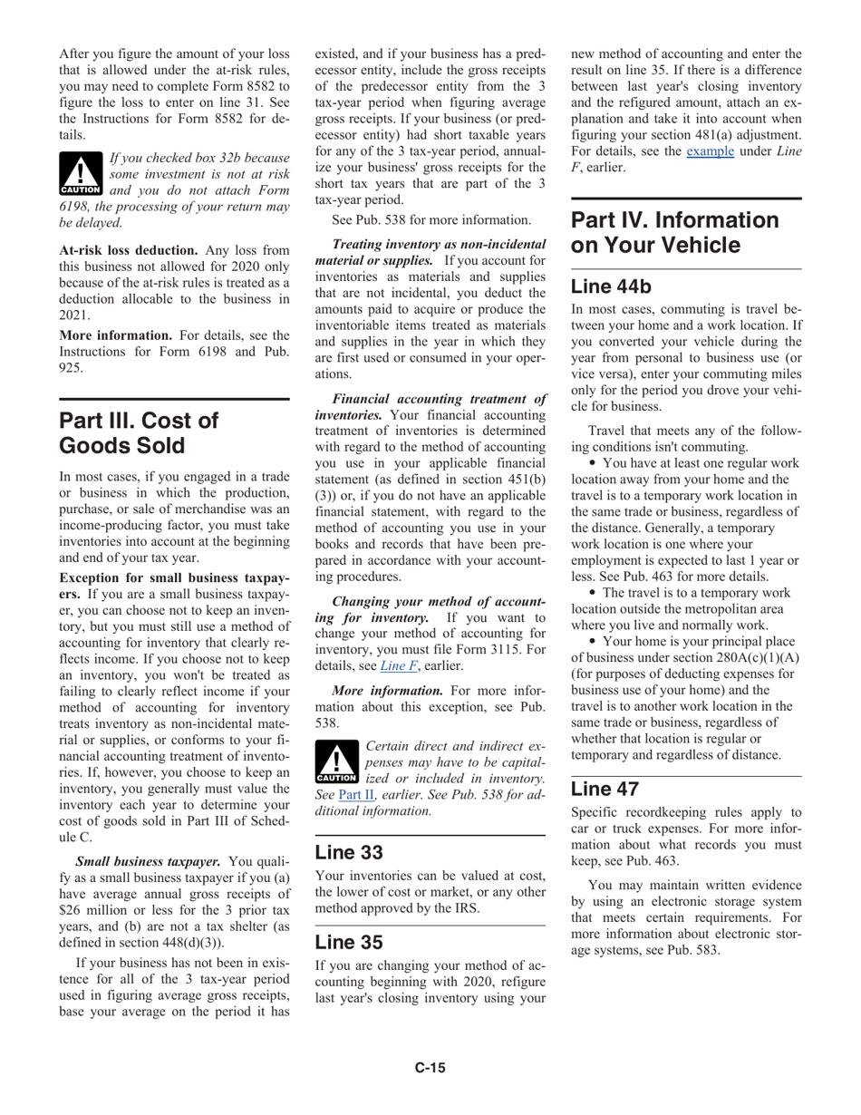Instructions for IRS Form 1040 Schedule C Profit or Loss From Business, Page 15