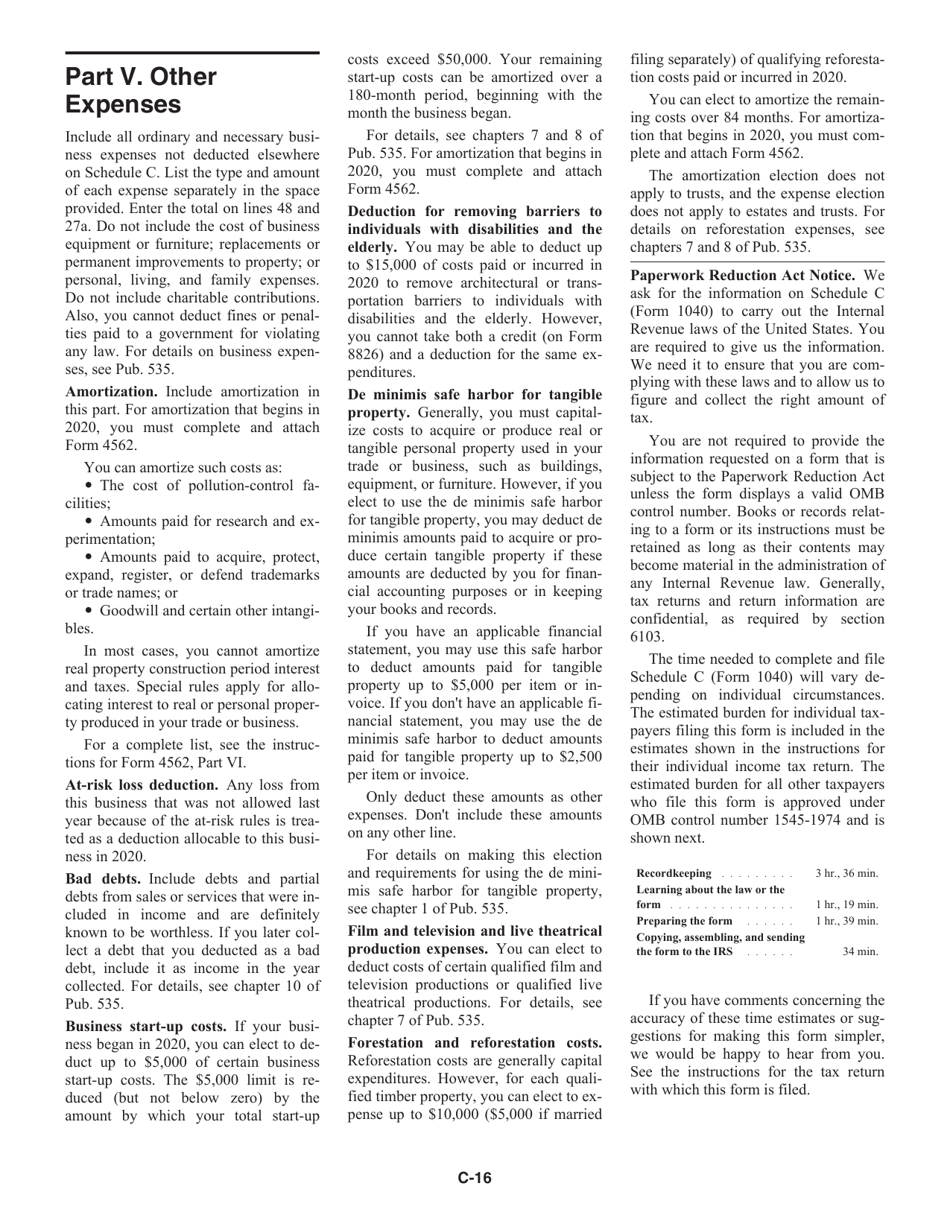 Instructions for IRS Form 1040 Schedule C Profit or Loss From Business, Page 16