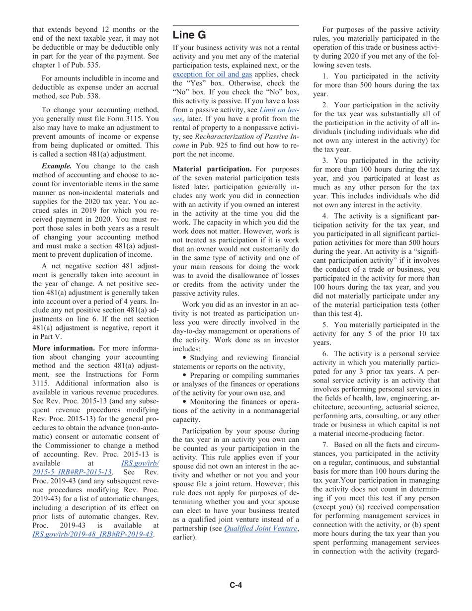 Instructions for IRS Form 1040 Schedule C Profit or Loss From Business, Page 4