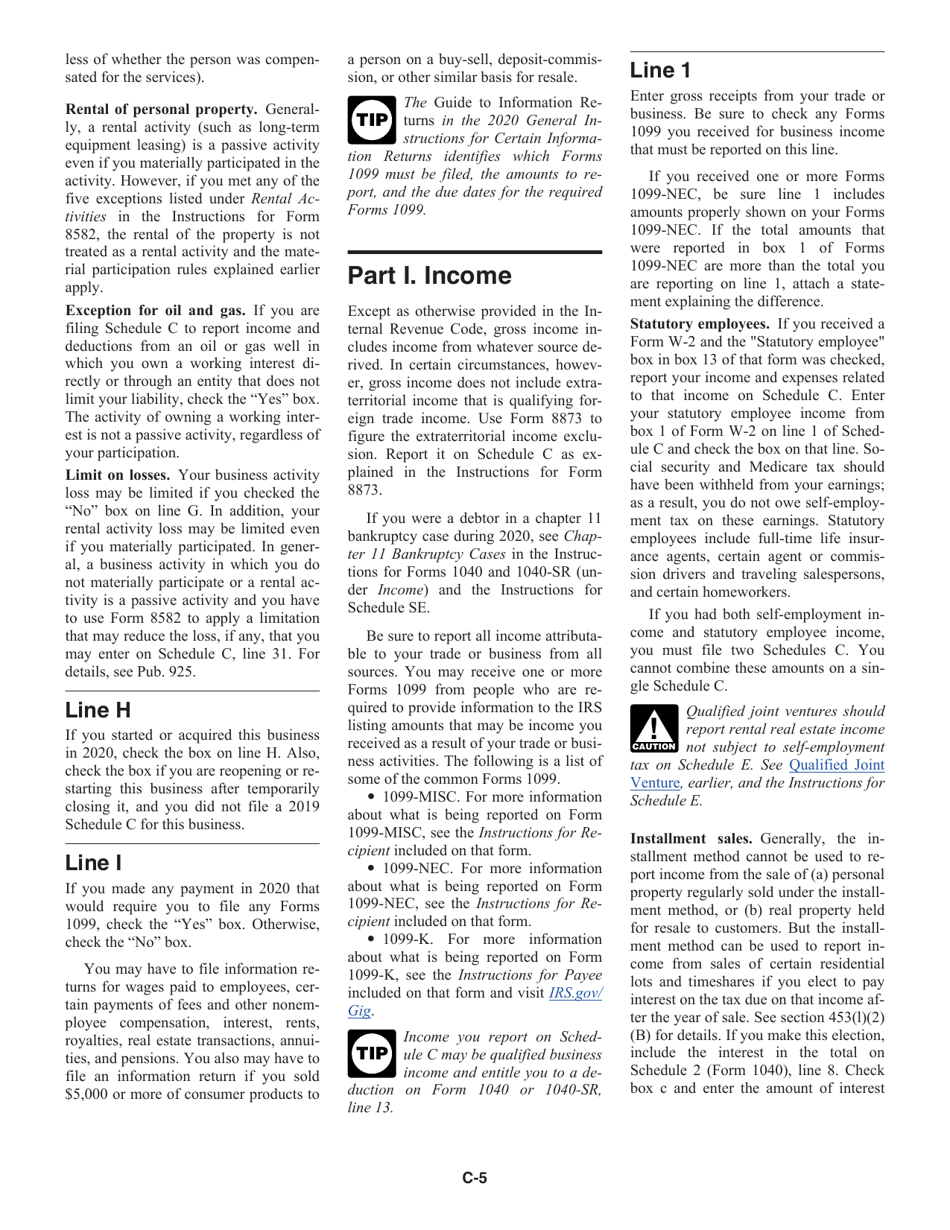 Instructions for IRS Form 1040 Schedule C Profit or Loss From Business, Page 5