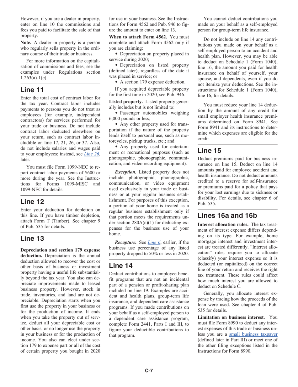 Instructions for IRS Form 1040 Schedule C Profit or Loss From Business, Page 7