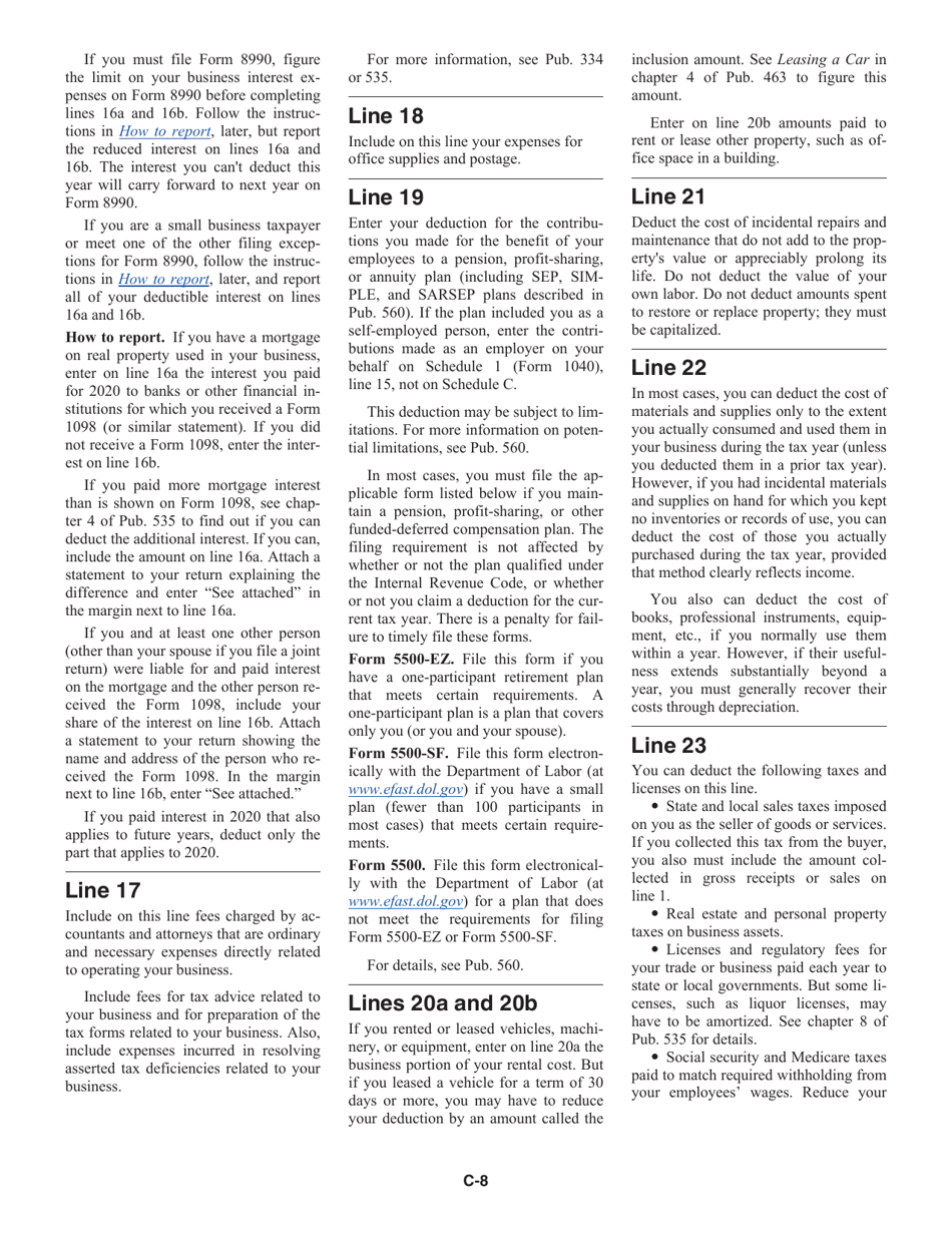 Instructions for IRS Form 1040 Schedule C Profit or Loss From Business, Page 8